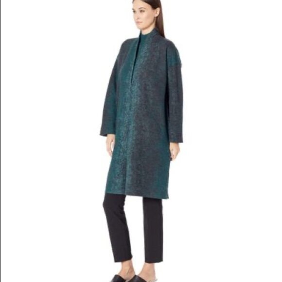 Eileen Fisher Wool Jacquard Kimono Coat Side Slits Size small medium - Picture 2 of 14